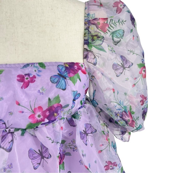 SHEIN Butterfly Floral Dress w/ Puff Sleeves | Extra Small - Picture 3 of 6